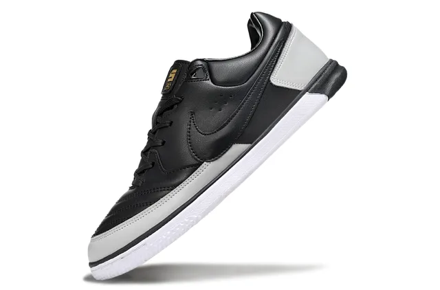 Nike Preto Cinza Tênis de Futebol Indoor de Couro de cano baixo 5