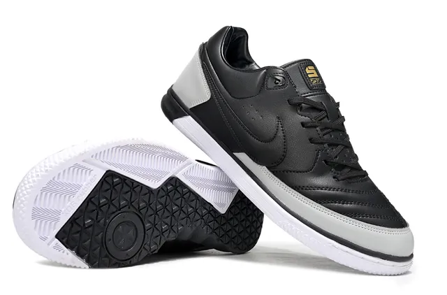 Nike Preto Cinza Tênis de Futebol Indoor de Couro de cano baixo 6