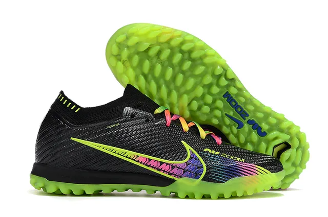 Nike Black Multicolor Low-Cut Sock-Fit Collar Neon Lime Green Molded Sole Turf Soccer Shoes 1