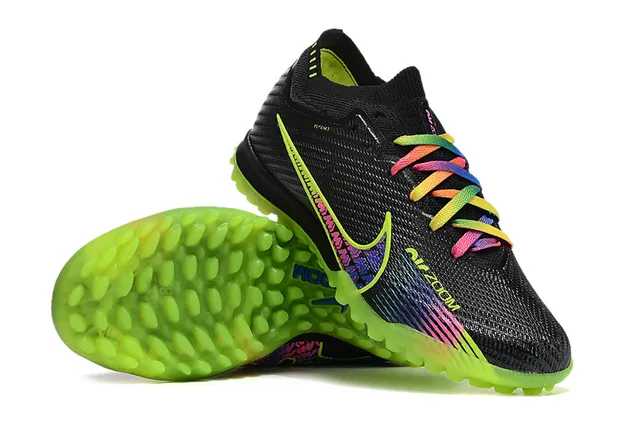 Nike Black Multicolor Low-Cut Sock-Fit Collar Neon Lime Green Molded Sole Turf Soccer Shoes 2
