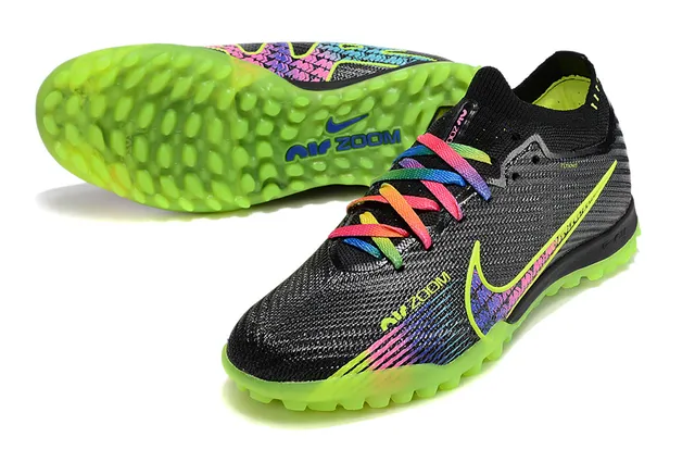 Nike Black Multicolor Low-Cut Sock-Fit Collar Neon Lime Green Molded Sole Turf Soccer Shoes 3