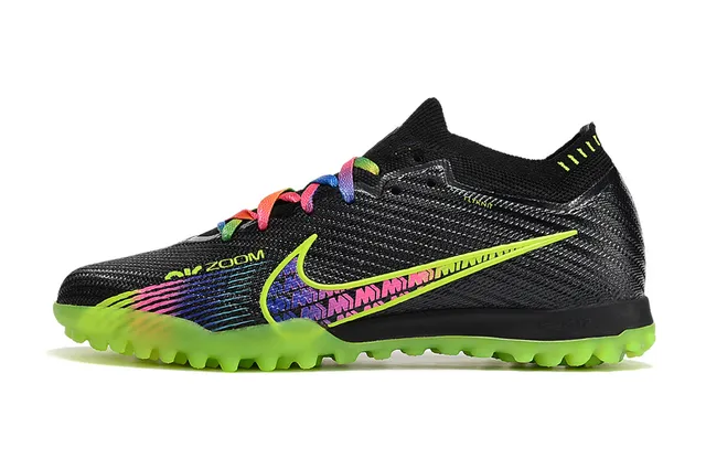 Nike Black Multicolor Low-Cut Sock-Fit Collar Neon Lime Green Molded Sole Turf Soccer Shoes 6