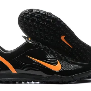 Nike काला नारंगी कम-कट चमकदार सिंथेटिक ऊपरी टर्फ फुटबॉल जूते