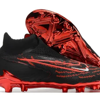 Nike Black Red Sock-Fit Collar Flyknit Upper Firm-Ground Soccer Shoes