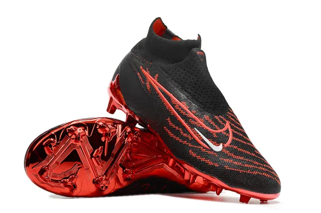 Nike কালো লাল Sock-Fit Collar Flyknit Upper Firm-Ground ফুটবল জুতা 3