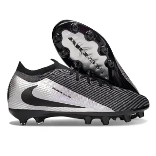 Nike Black Silver Knit Upper Metallic Panel Firm-Ground Soccer Shoes
