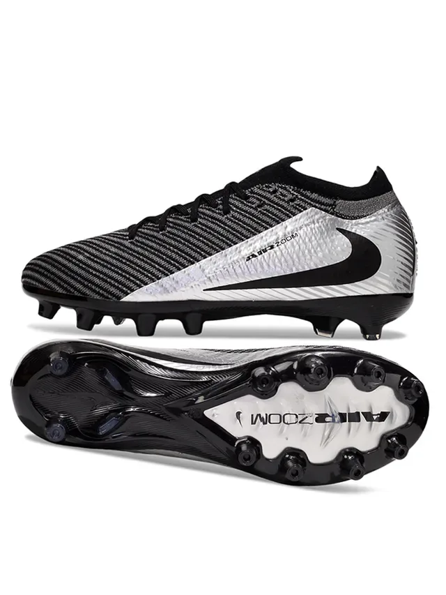 Nike Chuteiras de futebol preto e prata com upper em knit e painel metálico para terreno firme 3