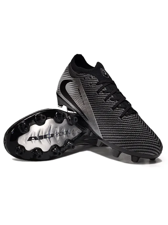 Nike Chuteiras de futebol preto e prata com upper em knit e painel metálico para terreno firme 5