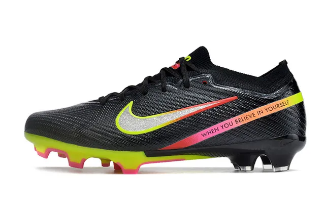 Nike Black Yellow Knit Upper Low-Cut Collar Firm-Ground Soccer Shoes 6
