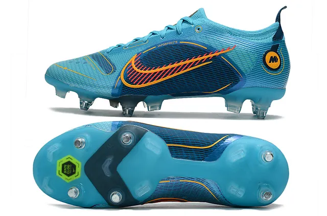 Nike Blue Orange Engineered Knit Upper Asymmetrical Lacing Firm-Ground Soccer Shoes 2