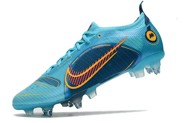 Nike Blue Orange Engineered Knit Upper Asymmetrical Lacing Firm-Ground Soccer Shoes 4