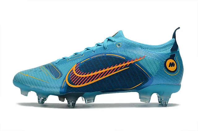 Nike Blue Orange Engineered Knit Upper Asymmetrical Lacing Firm-Ground Soccer Shoes 5