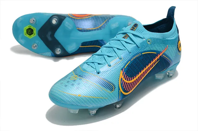 Nike Blue Orange Engineered Knit Upper Asymmetrical Lacing Firm-Ground Soccer Shoes 6