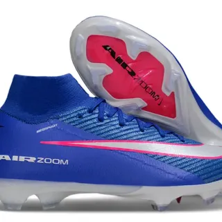 Nike Blue Pink High-Cut Sock-Fit Upper Flyknit Construction Firm-Ground Soccer Shoes