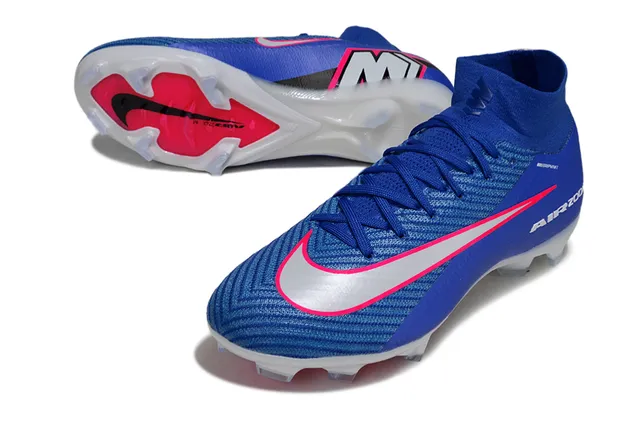 Nike Blue Pink High-Cut Sock-Fit Upper Flyknit Construction Firm-Ground Soccer Shoes 2