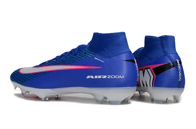 Nike Blue Pink High-Cut Sock-Fit Upper Flyknit Construction Firm-Ground Soccer Shoes 3