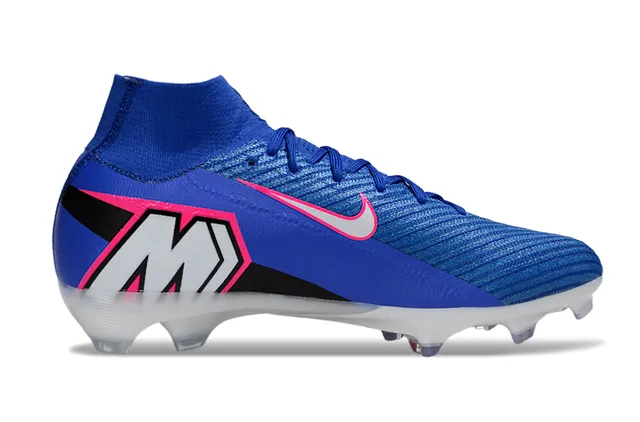 Nike Blue Pink High-Cut Sock-Fit Upper Flyknit Construction Firm-Ground Soccer Shoes 4