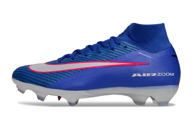 Nike Blue Pink High-Cut Sock-Fit Upper Flyknit Construction Firm-Ground Soccer Shoes 5
