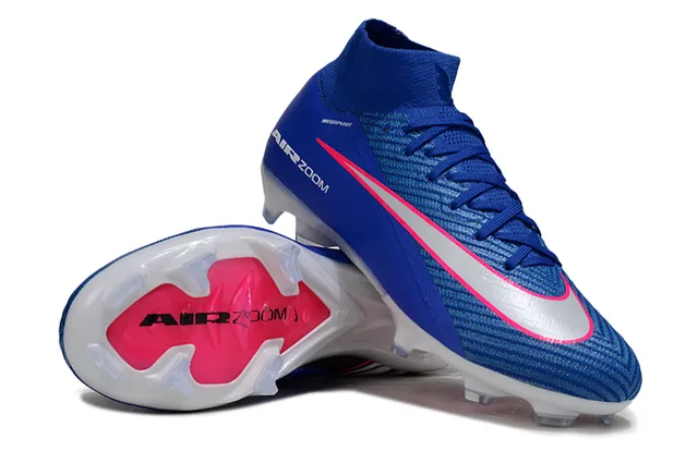 Nike Blue Pink High-Cut Sock-Fit Upper Flyknit Construction Firm-Ground Soccer Shoes 6