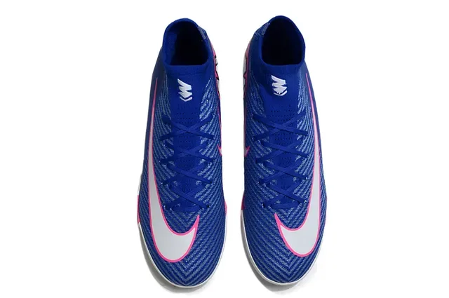 Nike Chaussures de football turf bleu rose upper knit high-top sock collar 2