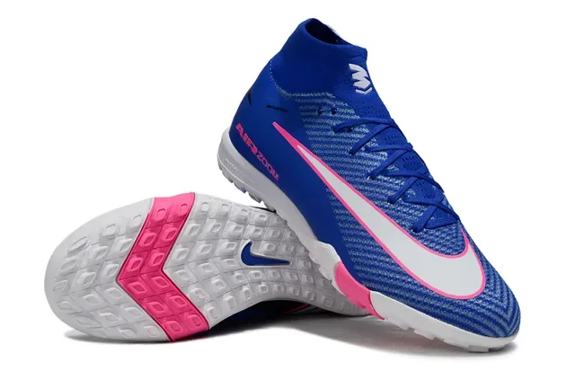 Nike Chaussures de football turf bleu rose upper knit high-top sock collar 3