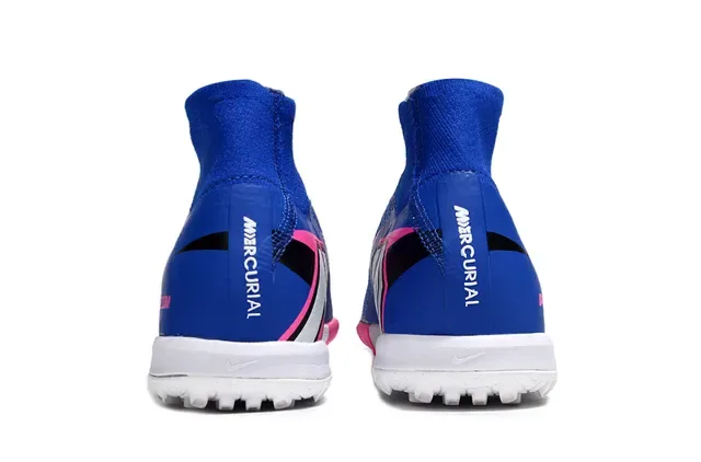Nike Chaussures de football turf bleu rose upper knit high-top sock collar 4