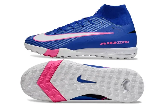 Nike Chaussures de football turf bleu rose upper knit high-top sock collar 5
