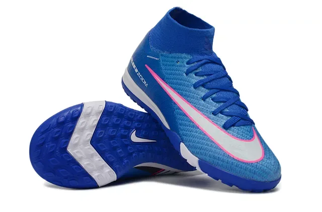 Nike Chaussures de football turf avec upper knit bleu et rose col de chaussette 2