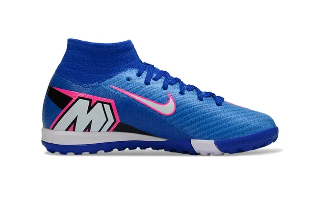 Nike Chaussures de football turf avec upper knit bleu et rose col de chaussette 5