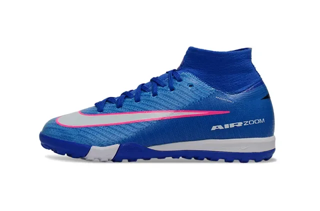 Nike Chaussures de football turf avec upper knit bleu et rose col de chaussette 6
