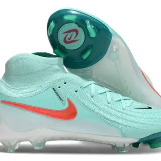 Nike Blue Red High-Cut Sock-Fit Collar Translucent Teal Heel Cage Firm-Ground Soccer Shoes