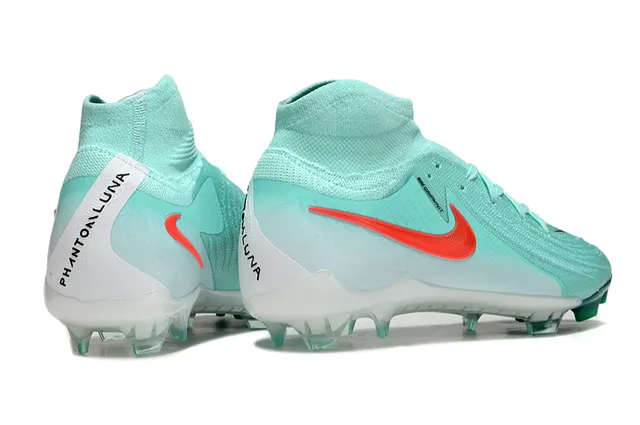 Nike Blue Red High-Cut Sock-Fit Collar Translucent Teal Heel Cage Firm-Ground Soccer Shoes 5