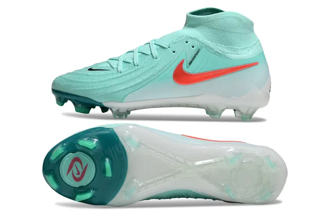 Nike Blue Red High-Cut Sock-Fit Collar Translucent Teal Heel Cage Firm-Ground Soccer Shoes 6