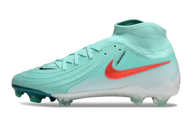 Nike Blue Red High-Cut Sock-Fit Collar Translucent Teal Heel Cage Firm-Ground Soccer Shoes 7