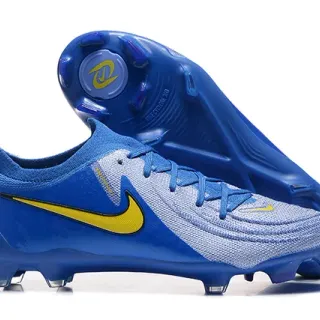 Nike Blue Yellow Low-Cut Sock-Fit Collar Textured Knit Upper Firm-Ground Soccer Shoes