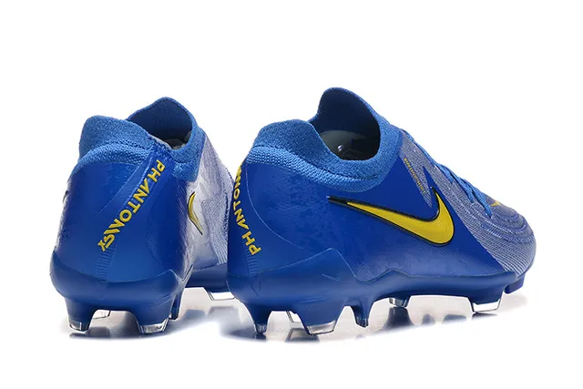 Nike Blue Yellow Low-Cut Sock-Fit Collar Textured Knit Upper Firm-Ground Soccer Shoes 2