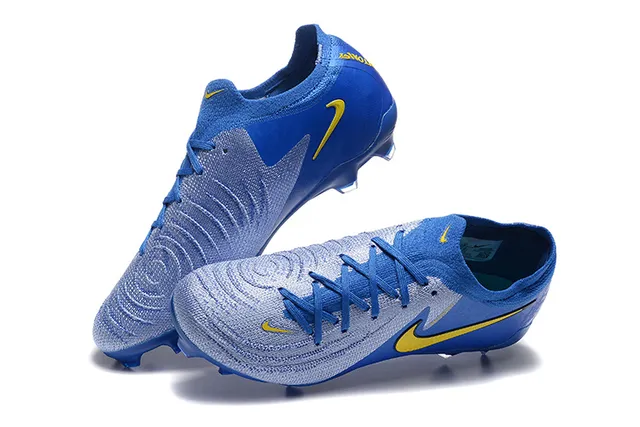 Nike Blue Yellow Low-Cut Sock-Fit Collar Textured Knit Upper Firm-Ground Soccer Shoes 3
