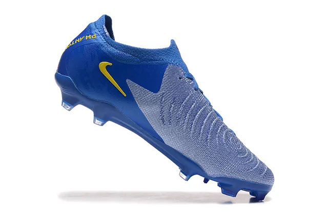 Nike Blue Yellow Low-Cut Sock-Fit Collar Textured Knit Upper Firm-Ground Soccer Shoes 4