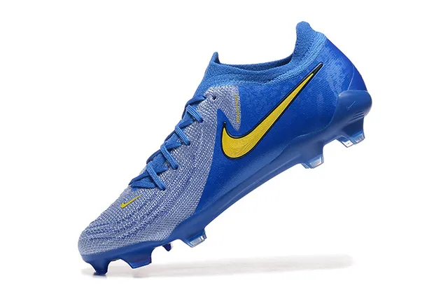Nike Blue Yellow Low-Cut Sock-Fit Collar Textured Knit Upper Firm-Ground Soccer Shoes 5