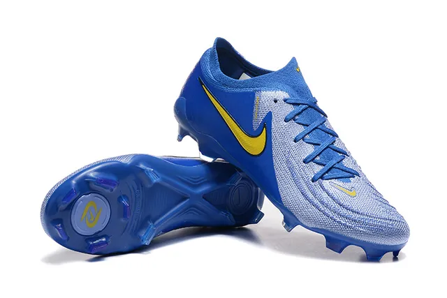 Nike Blue Yellow Low-Cut Sock-Fit Collar Textured Knit Upper Firm-Ground Soccer Shoes 6