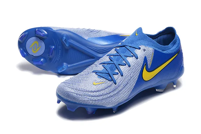 Nike Blue Yellow Low-Cut Sock-Fit Collar Textured Knit Upper Firm-Ground Soccer Shoes 7