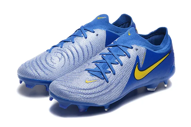 Nike Blue Yellow Low-Cut Sock-Fit Collar Textured Knit Upper Firm-Ground Soccer Shoes 8