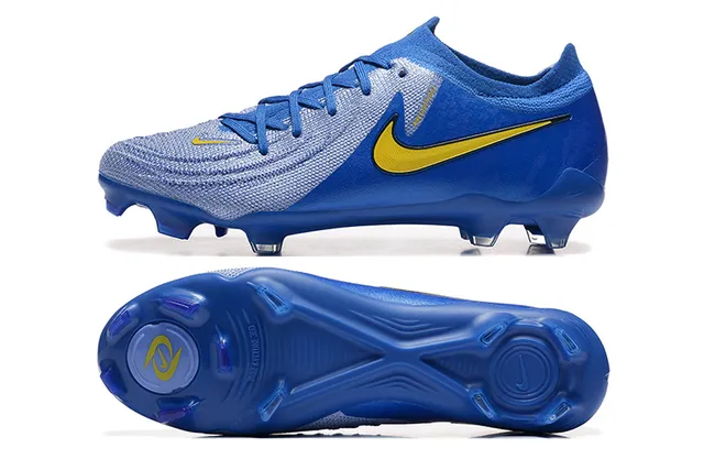 Nike Blue Yellow Low-Cut Sock-Fit Collar Textured Knit Upper Firm-Ground Soccer Shoes 9