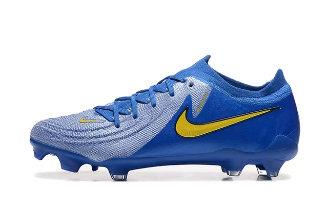 Nike Blue Yellow Low-Cut Sock-Fit Collar Textured Knit Upper Firm-Ground Soccer Shoes 10
