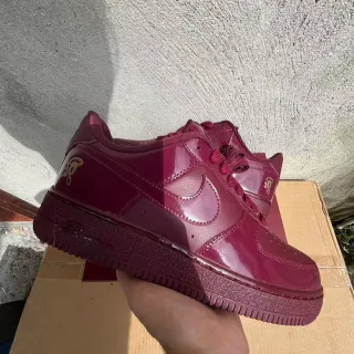 Nike Burgundy Gold Glossy Patent Leather Upper Monochromatic Lifestyle Sneakers