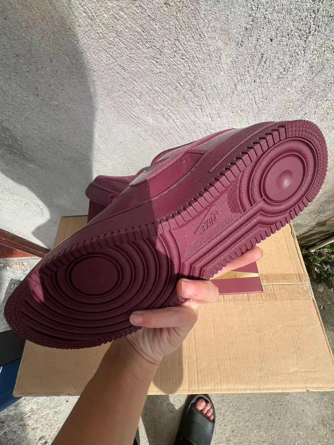 Nike Burgundy Gold Glossy Patent Leather Upper Monochromatic Lifestyle Sneakers 6