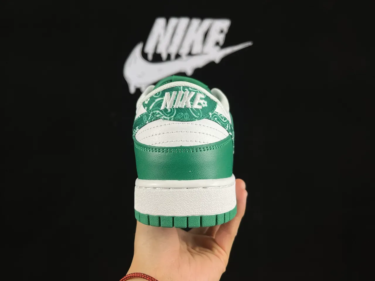 Nike Dunk Low Green and White Bandana Print Lifestyle Sneakers 6