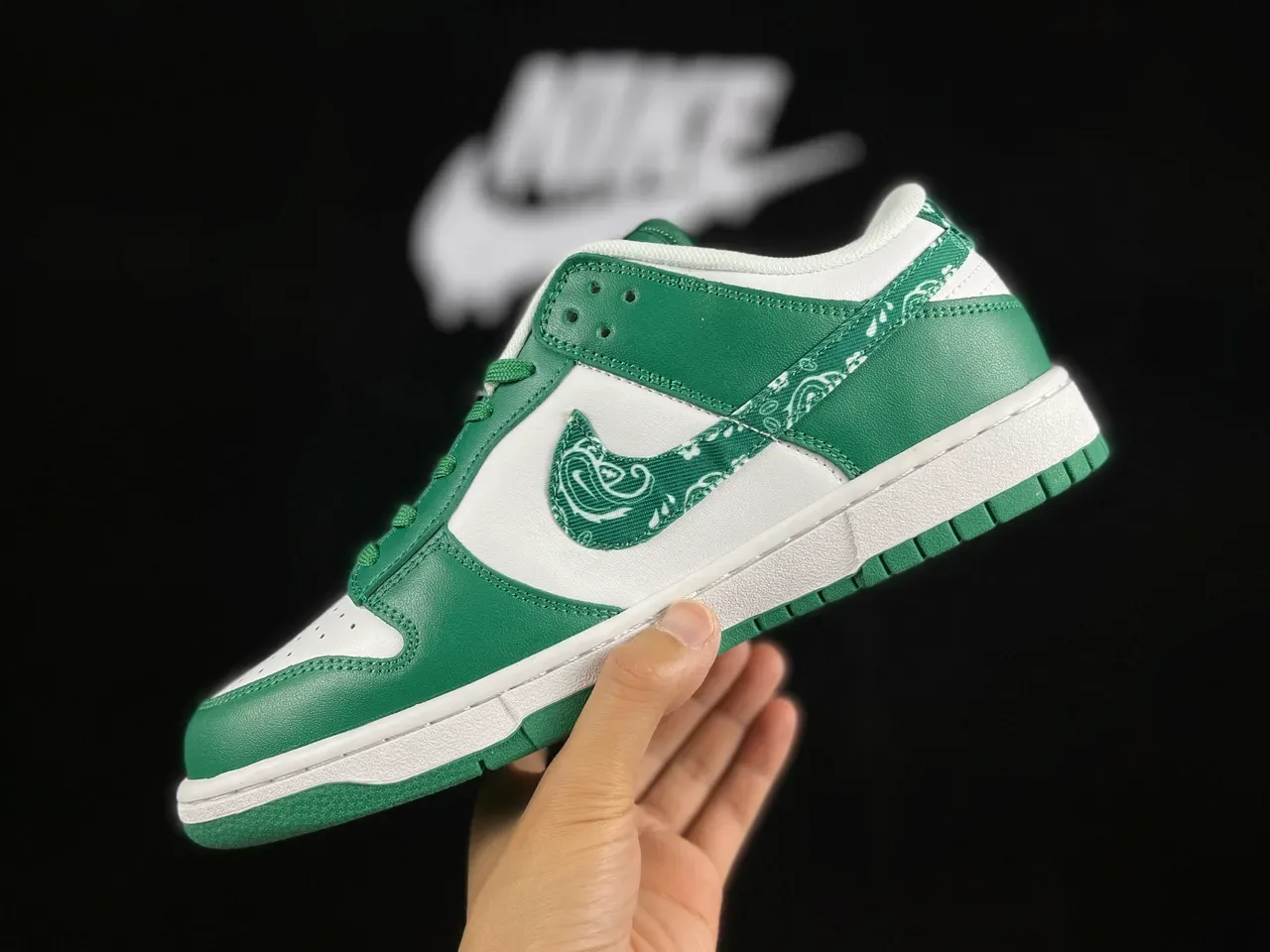 Nike Dunk Low Green and White Bandana Print Lifestyle Sneakers 7