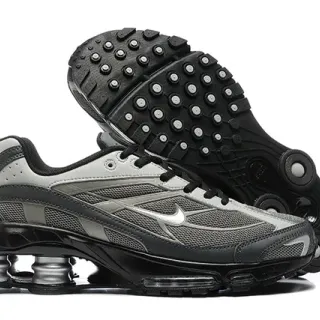 Nike Gray Black Shox Column Heel Mesh-Synthetic Upper Lifestyle Sneakers
