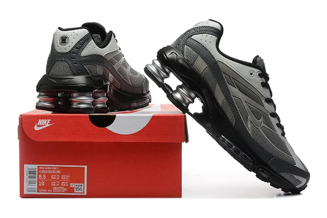 Nike Gray Black Shox Column Heel Mesh-Synthetic Upper Lifestyle Sneakers 2